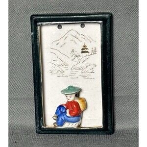 Vintage Occupied Japan Wall Plaque Hand Painted 3-D Ceramic-Wall Decor